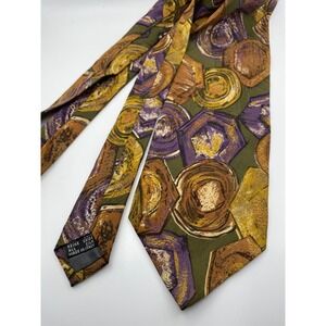 Krizia Uomo Mens Silk Tie Abstract Geometric Olive Purple Made in Italy Designer